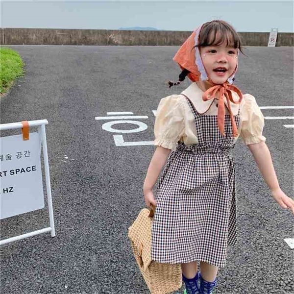 summer arrival girls fashion plaid 2 pieces suit blouses+plaid overalls kids clothing 210528, White
summer arrival girls fashion plaid 2 pieces suit blouses+plaid overalls kids clothing 210528, White