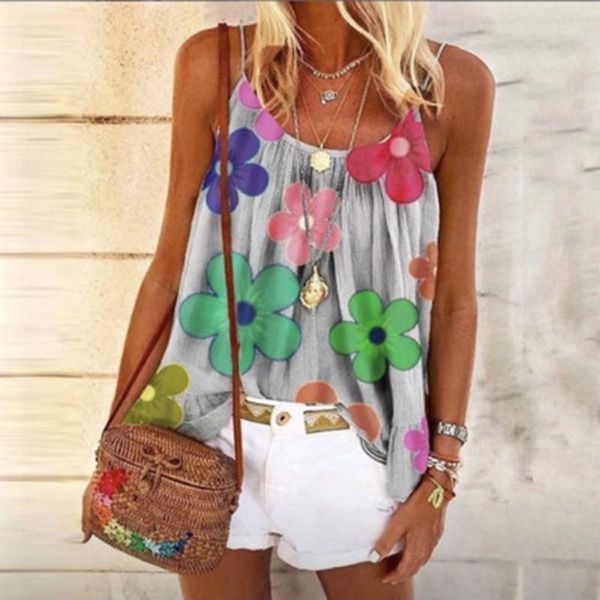 women's blouses & shirts feitong floral print fashion women and sleeveless o-neck wagging camisole vest female blusas, White
women's blouses & shirts feitong floral print fashion women and sleeveless o-neck wagging camisole vest female blusas, White