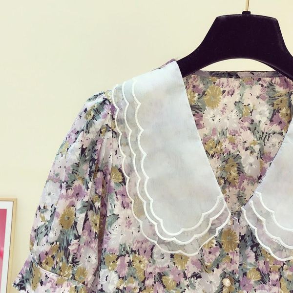 women's blouses & shirts purple floral chiffon shirt women 2021 summer sweet lace doll collar french style ladies blouse blusas feminin, White
women's blouses & shirts purple floral chiffon shirt women 2021 summer sweet lace doll collar french style ladies blouse blusas feminin, White
