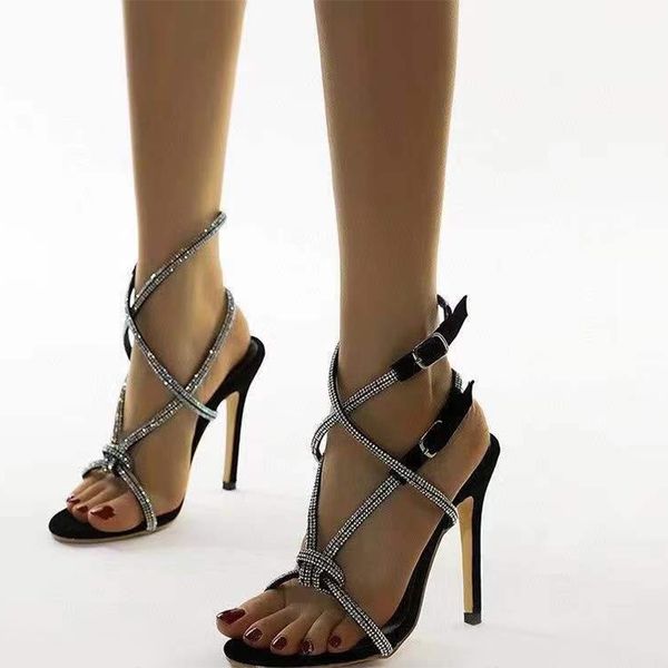 women sandals high heels pointed toe ladies fashion crystal party dress pumps cross buckle strap woman plus size stiletto, Black 
women sandals high heels pointed toe ladies fashion crystal party dress pumps cross buckle strap woman plus size stiletto, Black