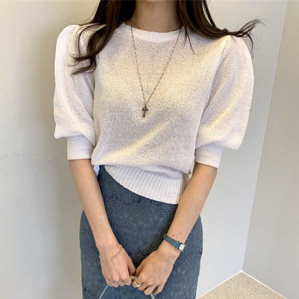 women's t-shirt short puff sleeve knitted summer t-shirts women o-neck knitwear loose casual korean shirts designer elegant vintag, White
women's t-shirt short puff sleeve knitted summer t-shirts women o-neck knitwear loose casual korean shirts designer elegant vintag, White
