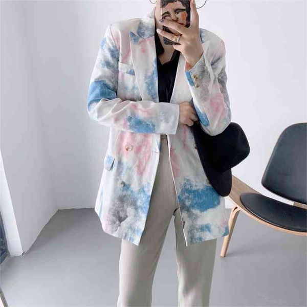 spring and autumn female jacket casual tie-dyed double-breasted pocket decorative 210430, White
spring and autumn female jacket casual tie-dyed double-breasted pocket decorative 210430, White