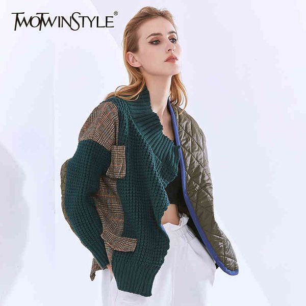 twotwinstyle patchwork argyle jackets for women v neck long sleeve pocket casual thick korean coats female clothing fashion 210517, Black
twotwinstyle patchwork argyle jackets for women v neck long sleeve pocket casual thick korean coats female clothing fashion 210517, Black