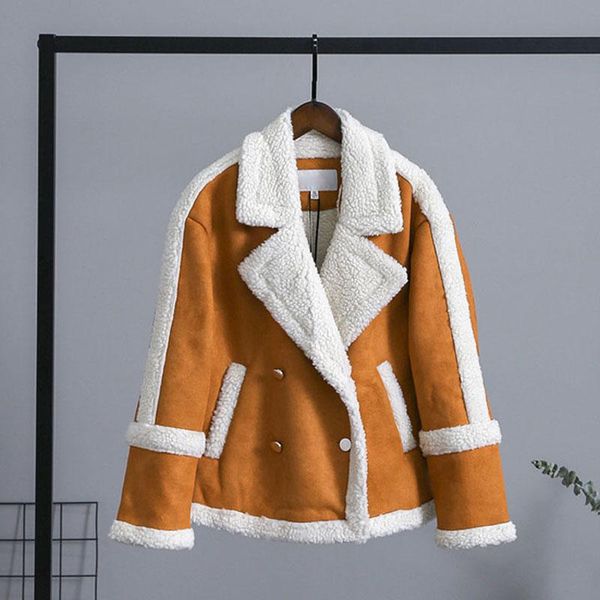 women's jackets hee grand flocking coat women 2021 winter double breasted faux fur thick jacket female loose short cotton padded outwea, Black;brown
women's jackets hee grand flocking coat women 2021 winter double breasted faux fur thick jacket female loose short cotton padded outwea, Black;brown