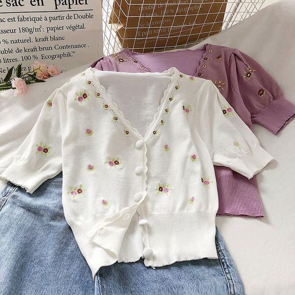 women's t-shirt 2021 summer women vintage sweet floral embroidery tees knitted ice silk v neck short sleeve crop girl slim elegant tsh, White
women's t-shirt 2021 summer women vintage sweet floral embroidery tees knitted ice silk v neck short sleeve crop girl slim elegant tsh, White