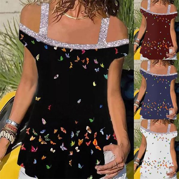 women's tanks & camis women fashion off shoulder sling butterfly print short sleeve t-shirt 2021 summer female clothing, White
women's tanks & camis women fashion off shoulder sling butterfly print short sleeve t-shirt 2021 summer female clothing, White