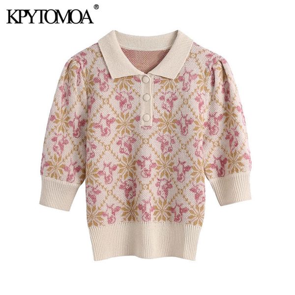women fashion animal jacquard knitted sweater vintage lapel collar short sleeve female pullovers chic 210416, White;black
women fashion animal jacquard knitted sweater vintage lapel collar short sleeve female pullovers chic 210416, White;black