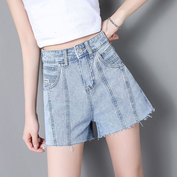 women's shorts light color denim loose 2021 summer korean high waist with thin edge, White;black
women's shorts light color denim loose 2021 summer korean high waist with thin edge, White;black