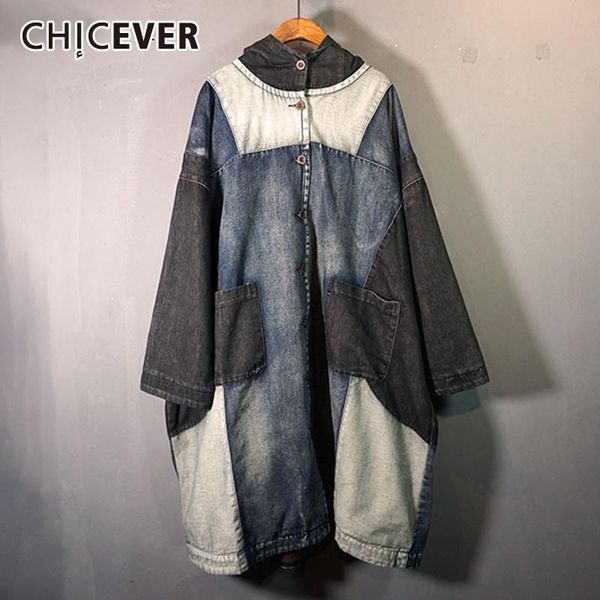 women's wool & blends chicever vintage patchwork coat for women hooded long sleeve hit color loose casual oversized denim coats female, Black
women's wool & blends chicever vintage patchwork coat for women hooded long sleeve hit color loose casual oversized denim coats female, Black