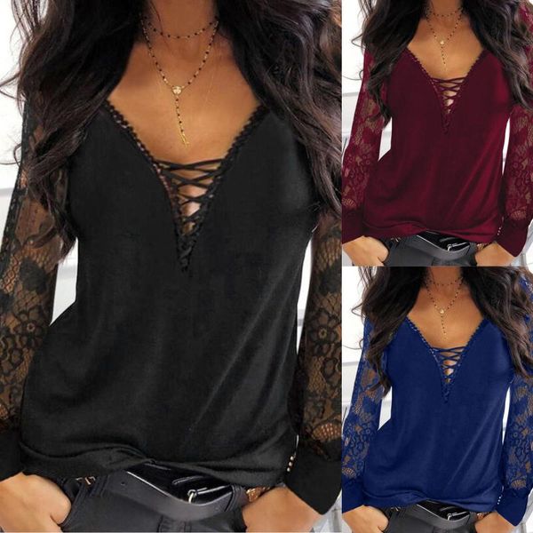 women's blouses & shirts fashion lace bandage blouse shirt loose v-neck tee summer casual ladies female women long sleeve blusas p, White
women's blouses & shirts fashion lace bandage blouse shirt loose v-neck tee summer casual ladies female women long sleeve blusas p, White