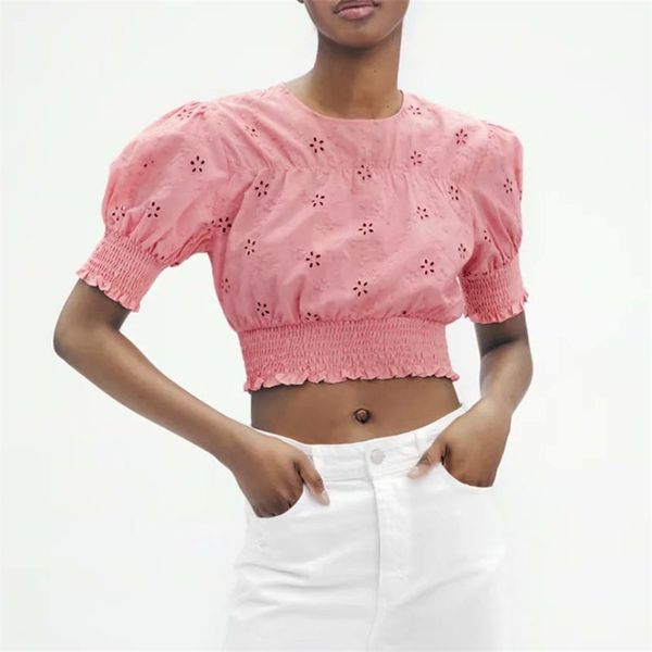 women summer vintage short blouses shirts za o-neck hollow out embroidery female sweet slim tunic blusas 210513, White
women summer vintage short blouses shirts za o-neck hollow out embroidery female sweet slim tunic blusas 210513, White