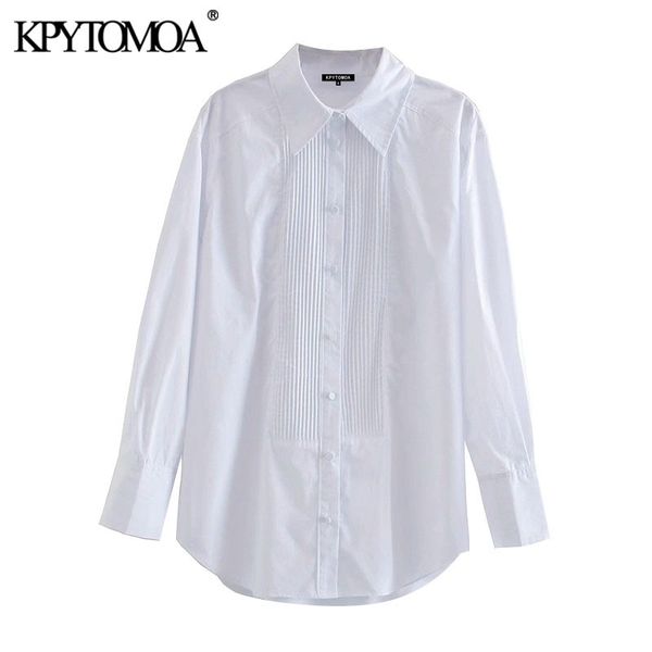 women fashion with pintucks oversized blouses vintage long sleeve button-up female shirts blusas chic 210416, White 
women fashion with pintucks oversized blouses vintage long sleeve button-up female shirts blusas chic 210416, White