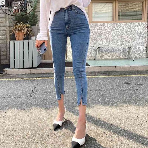 split cuff jeans women high waist skinny fashion fall female pencil pants streetwear blue denim 10404 210506, White;black
split cuff jeans women high waist skinny fashion fall female pencil pants streetwear blue denim 10404 210506, White;black