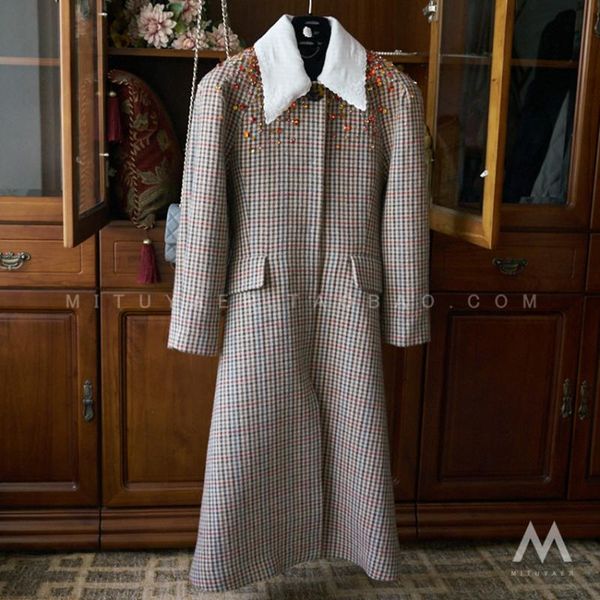 women's wool & blends french style small fragrance rhinestone beading woolen coat women houndstooth hit color slim long overcoat, Black
women's wool & blends french style small fragrance rhinestone beading woolen coat women houndstooth hit color slim long overcoat, Black