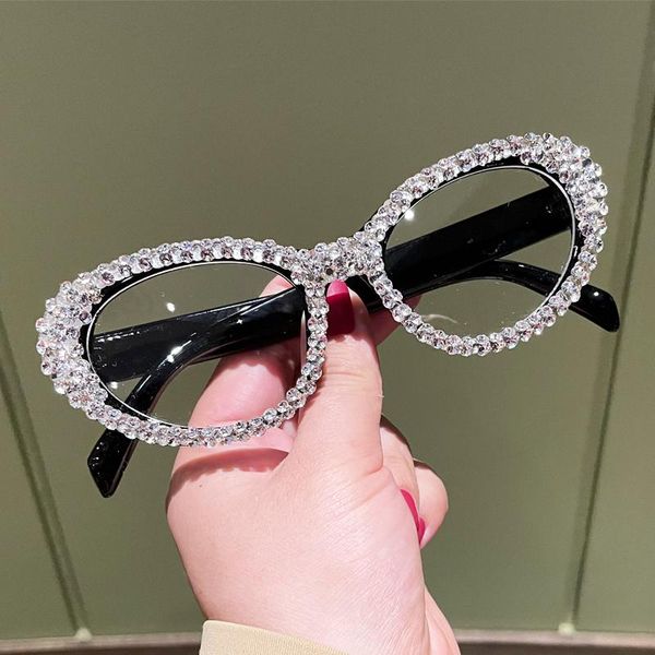 sunglasses fashion eyeglasses women oval luxury rhinestone bling for eye protection feminino, White;black
sunglasses fashion eyeglasses women oval luxury rhinestone bling for eye protection feminino, White;black