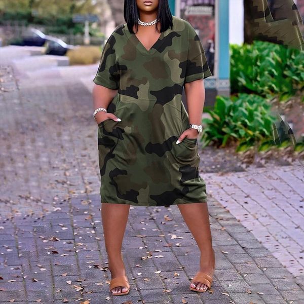 camouflage print plus size summer women dress pocket harajuku v neck short sleeve streetwear t shirt vestidos, Black;gray
camouflage print plus size summer women dress pocket harajuku v neck short sleeve streetwear t shirt vestidos, Black;gray