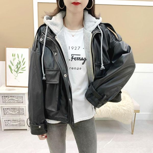women's leather & faux fashion autumn women hooded loose black pu jacket streetwear moto biker zipper pocket windproof coat outwear
women's leather & faux fashion autumn women hooded loose black pu jacket streetwear moto biker zipper pocket windproof coat outwear