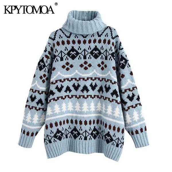 women fashion oversized jacquard knitted sweater high neck long sleeve female pullovers chic 210420, White;black
women fashion oversized jacquard knitted sweater high neck long sleeve female pullovers chic 210420, White;black