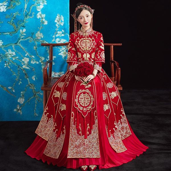 ethnic clothing traditional flower phoenix embroidery bride groom wedding dress retro chinese refined stylish marry cheongsam oversize 6xl, Red
ethnic clothing traditional flower phoenix embroidery bride groom wedding dress retro chinese refined stylish marry cheongsam oversize 6xl, Red