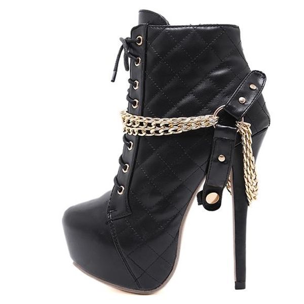 boots 14cm gold chain grid design platform high heels designer women shoes size 35 to 40, Black
boots 14cm gold chain grid design platform high heels designer women shoes size 35 to 40, Black