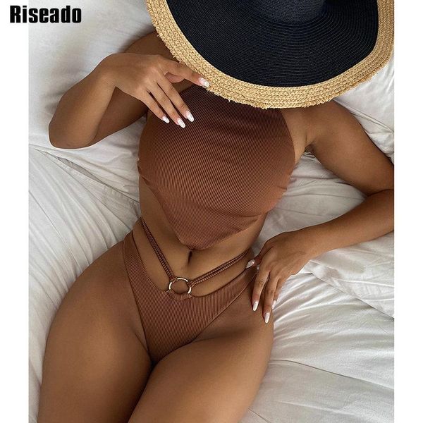 women's swimwear riseado ribbed bikinis swimsuits halter cut out biquini 2021 vest bathing suit women solid brown beachwear, White;black 
women's swimwear riseado ribbed bikinis swimsuits halter cut out biquini 2021 vest bathing suit women solid brown beachwear, White;black