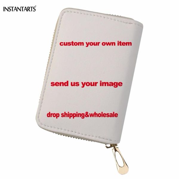 card holders instantarts women men holder custom your owm image id storage bags fashion zipper pu leather business bag, Brown;gray
card holders instantarts women men holder custom your owm image id storage bags fashion zipper pu leather business bag, Brown;gray