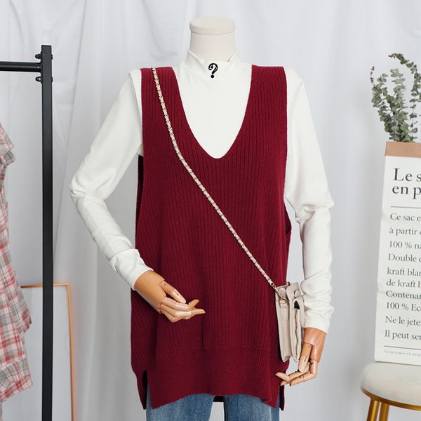 women's sweaters autumn women knitted sweater vest red splits warm thick female pullover winter ladies streetwear loose knit vests, White;black
women's sweaters autumn women knitted sweater vest red splits warm thick female pullover winter ladies streetwear loose knit vests, White;black