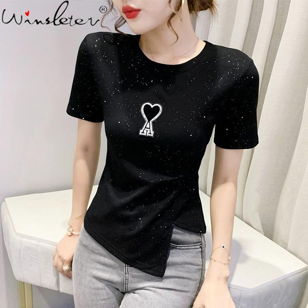 women's t-shirt summer korean clothes cotton solid chic fold embroidery love shiny women short sleeve bottoming shirt tees t15501a, White
women's t-shirt summer korean clothes cotton solid chic fold embroidery love shiny women short sleeve bottoming shirt tees t15501a, White
