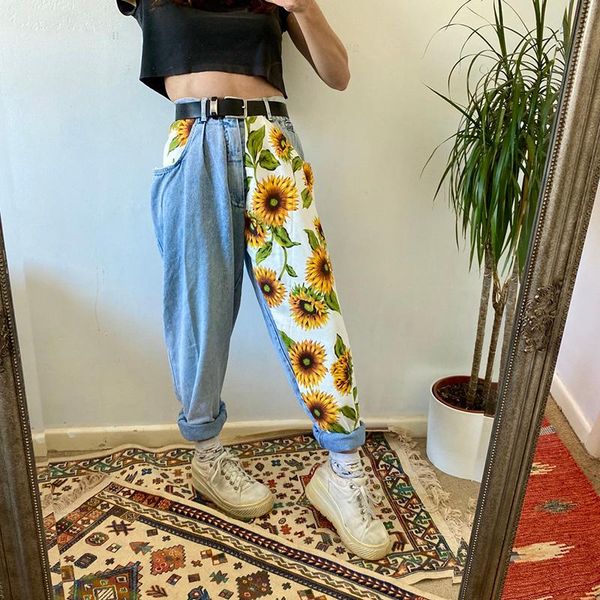women's jeans 2021 trend sunflowers printed light blue fit women young girls soft denim long pant patchwork harem hight waist
women's jeans 2021 trend sunflowers printed light blue fit women young girls soft denim long pant patchwork harem hight waist