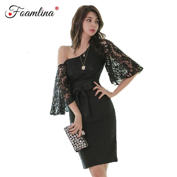 black floral lace bodycon dress women fashion autumn one shoulder flare sleeve sashes knee length party dresses 210603, Black;gray
black floral lace bodycon dress women fashion autumn one shoulder flare sleeve sashes knee length party dresses 210603, Black;gray