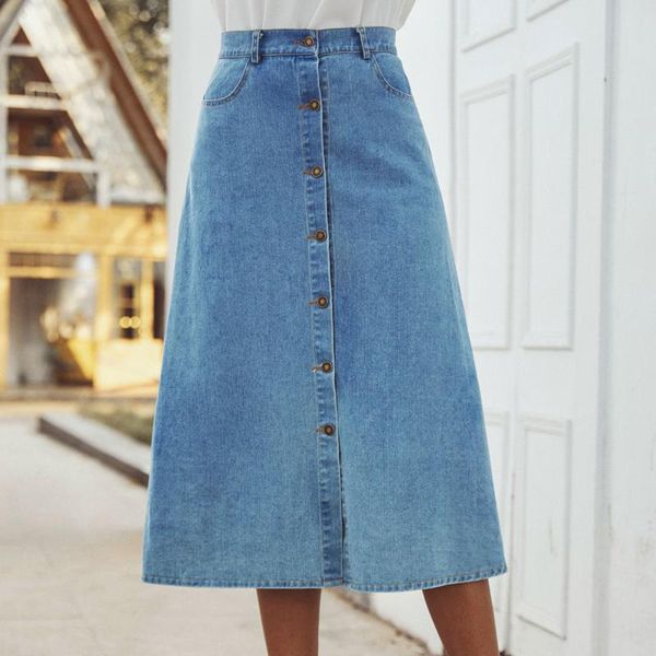 denim skirt women's wash blue high waist elegant button a-line slim casual mid-length women skirts, Black
denim skirt women's wash blue high waist elegant button a-line slim casual mid-length women skirts, Black
