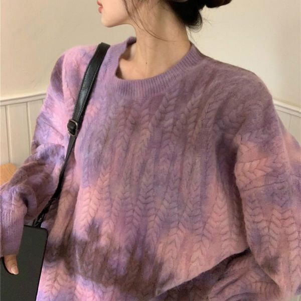 women's sweaters 2021 women autumn winter purple tie dye oversized twist sweater loose cozy full sleeve knitted pullovers casual jumper, White;black
women's sweaters 2021 women autumn winter purple tie dye oversized twist sweater loose cozy full sleeve knitted pullovers casual jumper, White;black