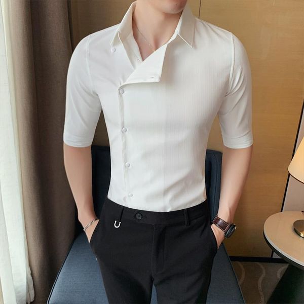 men's casual shirts oblique buckle design luxury social men solid long sleeve shirt slim fit male business dress, White;black
men's casual shirts oblique buckle design luxury social men solid long sleeve shirt slim fit male business dress, White;black