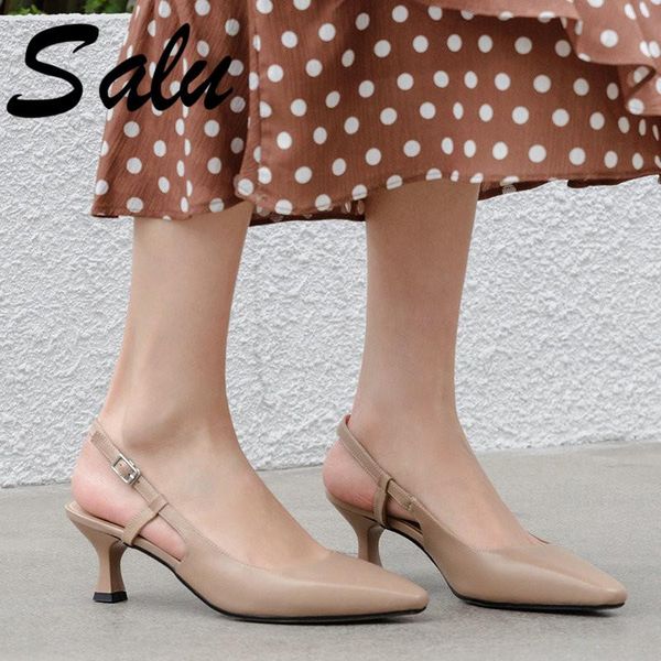 salu summer women sandals genuine leather shoes woman heel females fashion, Black 
salu summer women sandals genuine leather shoes woman heel females fashion, Black