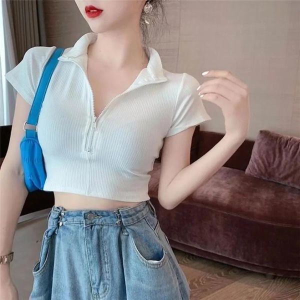 women's t-shirt t shirts women high neck zipper short sleeve crop summer fashion tees female casual exposed navel tshirt, White
women's t-shirt t shirts women high neck zipper short sleeve crop summer fashion tees female casual exposed navel tshirt, White