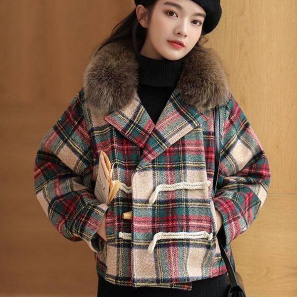 women's wool & blends european winter women fashion plaid horn button plus velvet thick short woolen coat casual female cloth rehh, Black
women's wool & blends european winter women fashion plaid horn button plus velvet thick short woolen coat casual female cloth rehh, Black