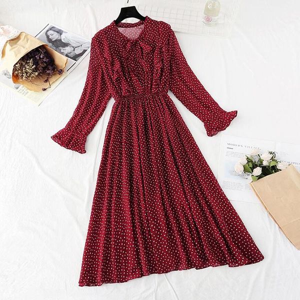 casual dresses 2021 spring long-sleeved office ladies chiffon dress elastic waist o-neck polka dot print female mid-calf vestidos, Black;gray
casual dresses 2021 spring long-sleeved office ladies chiffon dress elastic waist o-neck polka dot print female mid-calf vestidos, Black;gray