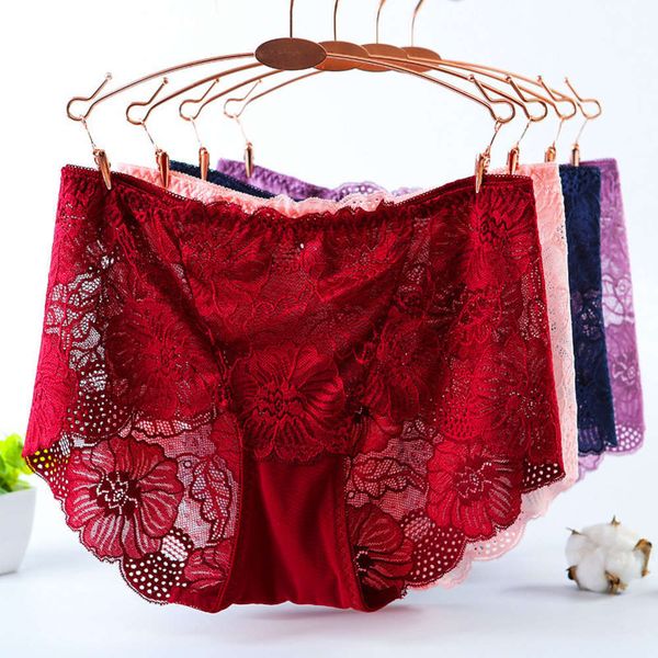 large size lace underwear fat mm hollow high waist women's briefs product, Black;pink
large size lace underwear fat mm hollow high waist women's briefs product, Black;pink