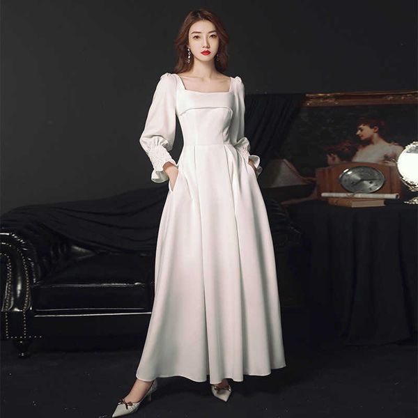 luxury evening dress white evening 2021 summer style elegant french satin long sleeve long banquet dr, Black;gray
luxury evening dress white evening 2021 summer style elegant french satin long sleeve long banquet dr, Black;gray