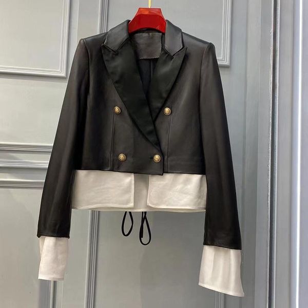 women's leather & faux shzq real jacket women coat spring autumn brand short clothes genuine sheepskin coats femmes clothing, Black
women's leather & faux shzq real jacket women coat spring autumn brand short clothes genuine sheepskin coats femmes clothing, Black