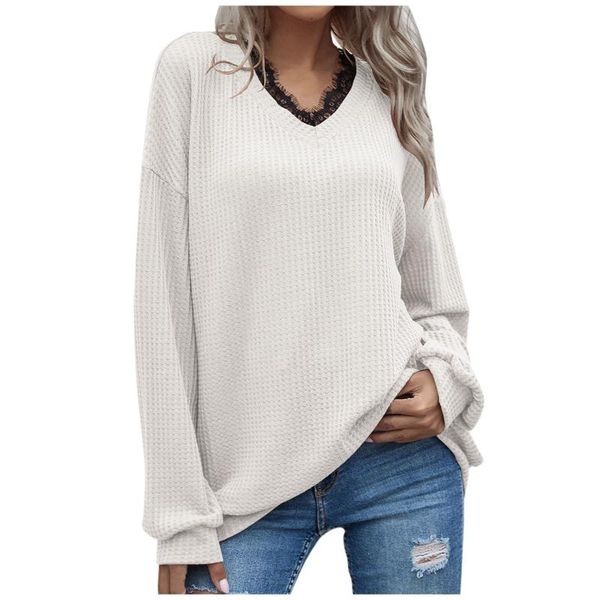 women's t-shirt casual lace v-neck harajuku t-shirts solid long sleeve shirt goth shirts plus size pure color for women#yl10, White
women's t-shirt casual lace v-neck harajuku t-shirts solid long sleeve shirt goth shirts plus size pure color for women#yl10, White