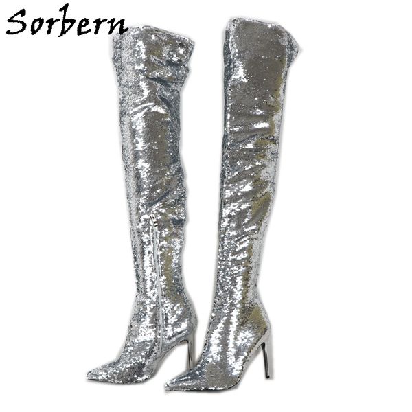 sorbern silver blingbling boots women over the knee pointed toe high heel stilettos sequins crossdresser guys boot custom, Black
sorbern silver blingbling boots women over the knee pointed toe high heel stilettos sequins crossdresser guys boot custom, Black