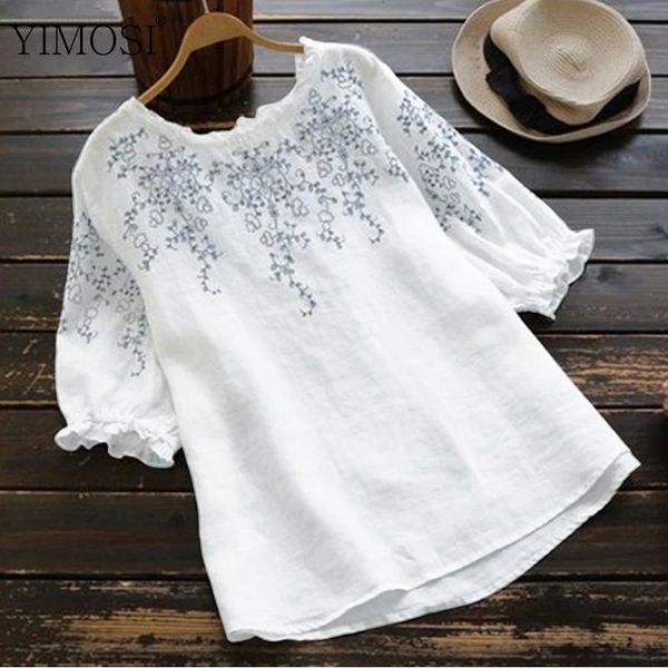 women's blouses & shirts 2021 fashion spring summer o neck women blouse ladies ruffle sleeve embroidery linen female loose plus size, White 
women's blouses & shirts 2021 fashion spring summer o neck women blouse ladies ruffle sleeve embroidery linen female loose plus size, White