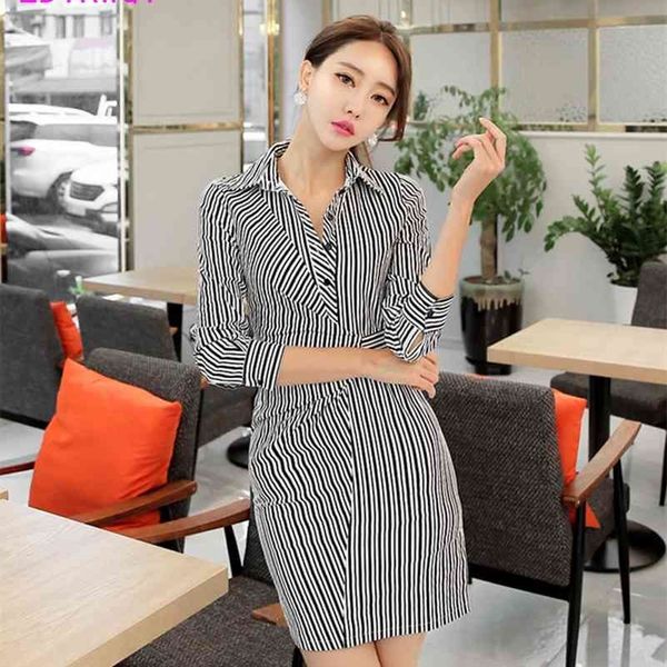 spring striped long female slimming lace-up wild bottoming dress knee-length button office lady polyester 210416, Black;gray
spring striped long female slimming lace-up wild bottoming dress knee-length button office lady polyester 210416, Black;gray