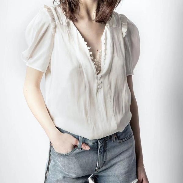 women's blouses & shirts white viscose blouse short sleeve v-neck single breasted soft office lady 2021 summer
women's blouses & shirts white viscose blouse short sleeve v-neck single breasted soft office lady 2021 summer