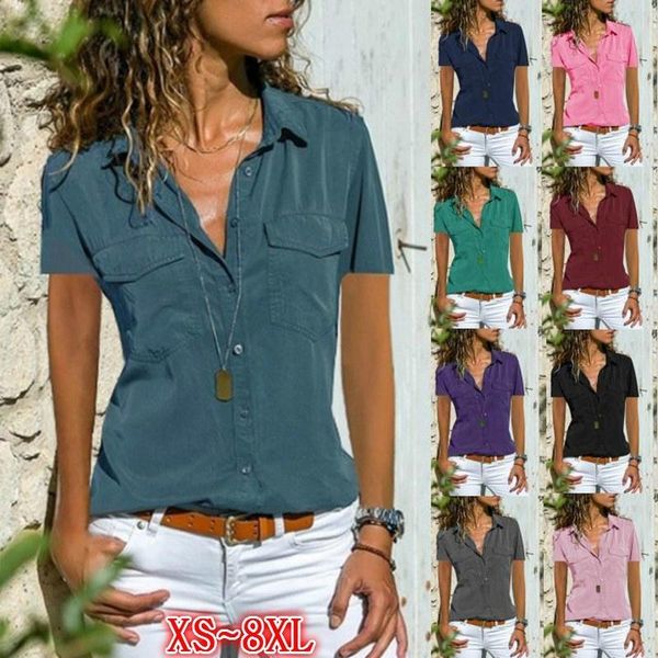 women's blouses & shirts summer fashion solid color pocket shirt lapel short sleeve button blouse casual loose plus size s~8xl, White
women's blouses & shirts summer fashion solid color pocket shirt lapel short sleeve button blouse casual loose plus size s~8xl, White
