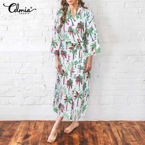 women's sleepwear 2021 summer women plant print nightgown robes celmia plus size 3/4 sleeve cardigan wrap dress belted nightrobes s-5xl, Black;red 
women's sleepwear 2021 summer women plant print nightgown robes celmia plus size 3/4 sleeve cardigan wrap dress belted nightrobes s-5xl, Black;red