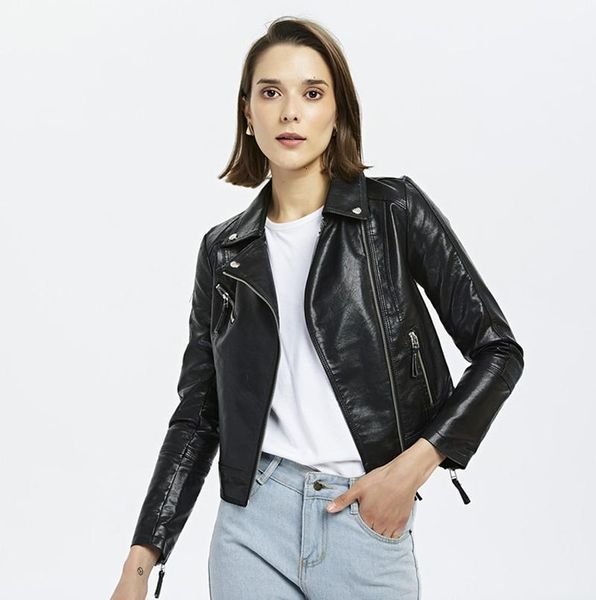 women's leather & faux women slim motorcycle pu jacket autumn soft fashion zipper ladies basic street coat yo9f, Black
women's leather & faux women slim motorcycle pu jacket autumn soft fashion zipper ladies basic street coat yo9f, Black