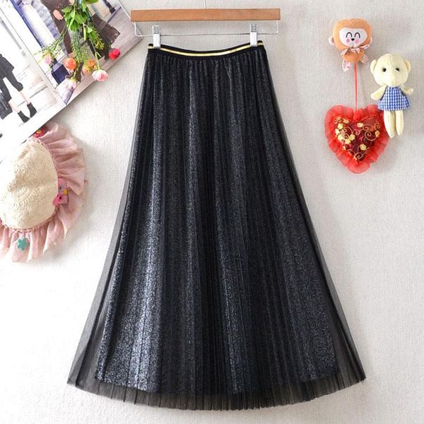 shiny mesh pleated skirt women spring summer solid elegant elastic waist a-line midi fairy skirts korean fashion faldas, Black
shiny mesh pleated skirt women spring summer solid elegant elastic waist a-line midi fairy skirts korean fashion faldas, Black