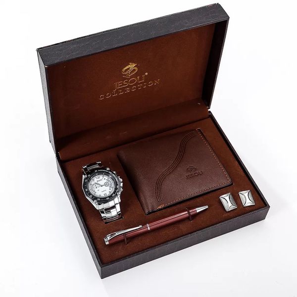 watches set men brand luxury gift sets watch wallet ballpoint pen cufflinks for father's valentine's day with box, Slivery;brown
watches set men brand luxury gift sets watch wallet ballpoint pen cufflinks for father's valentine's day with box, Slivery;brown